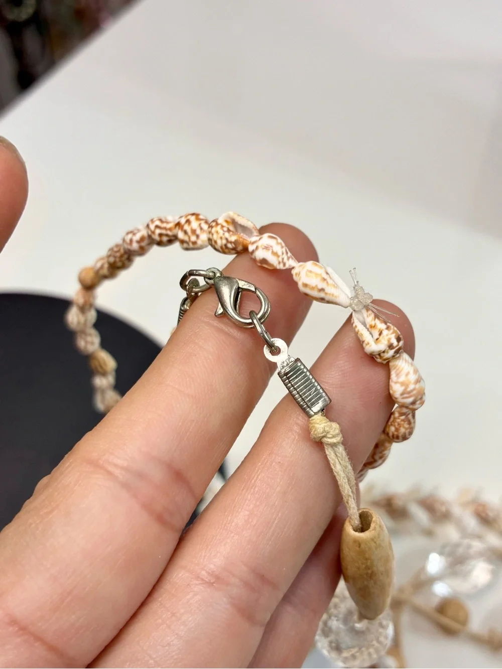 Stackable Beach Chic White & Tan Layered Shell & Bead Textured Necklace Lot of 2